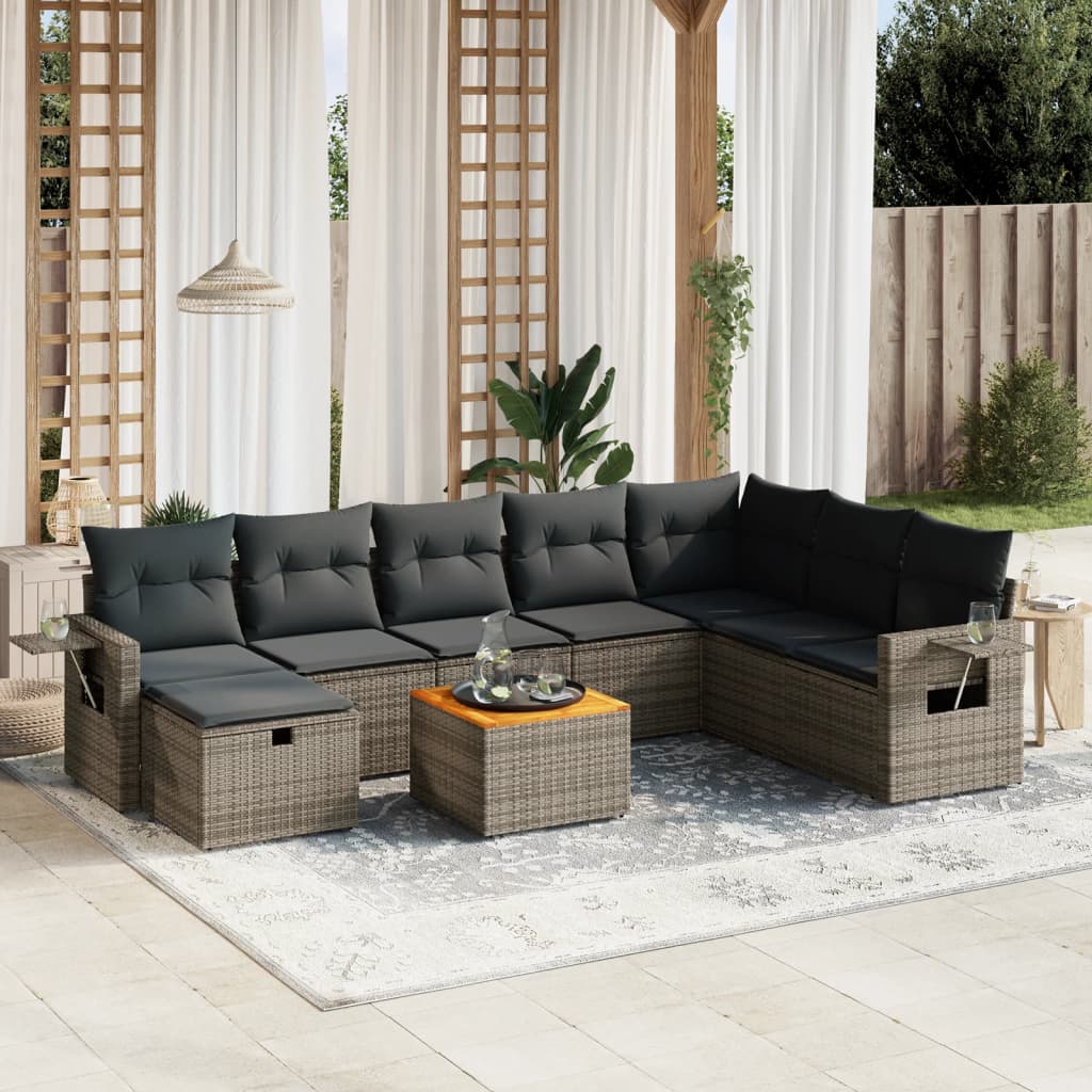 Set Mobilier De Grădină Cu Perne, 9 Piese, , Poliratan