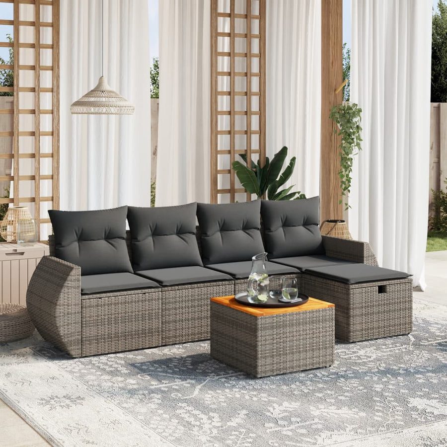Set Mobilier Grădină Cu Perne, 6 Piese, , Poliratan