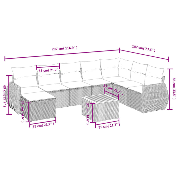 Set Mobilier De Grădină Cu Perne, 9 Piese, , Poliratan