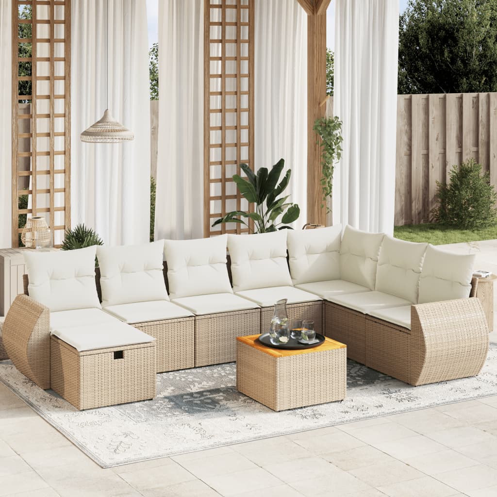 Set Mobilier De Grădină Cu Perne, 9 Piese, , Poliratan