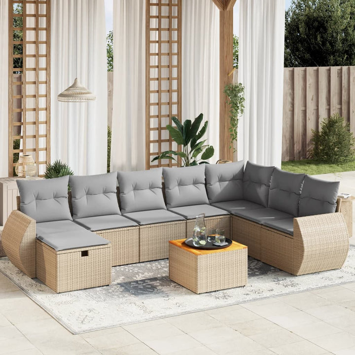 Set Mobilier De Grădină Cu Perne, 9 Piese, , Poliratan