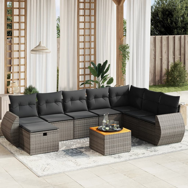 Set Mobilier De Grădină Cu Perne, 9 Piese, , Poliratan