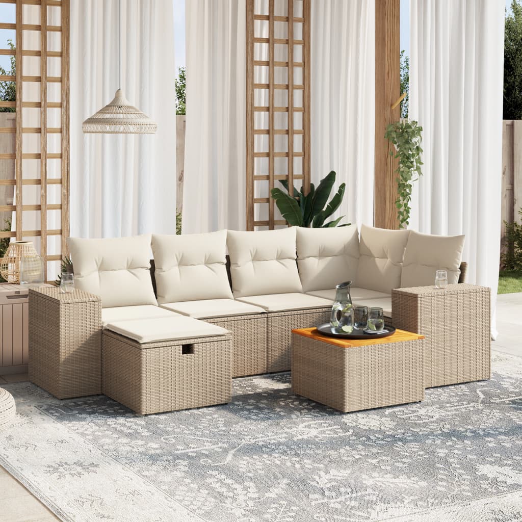 Set Canapele De Grădină Cu Perne, 7 Piese, , Poliratan