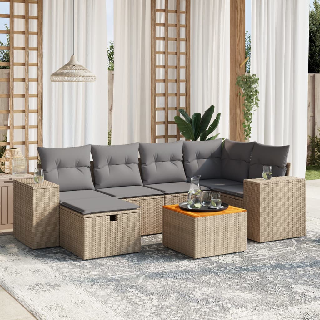 Set Canapele De Grădină Cu Perne, 7 Piese, , Poliratan