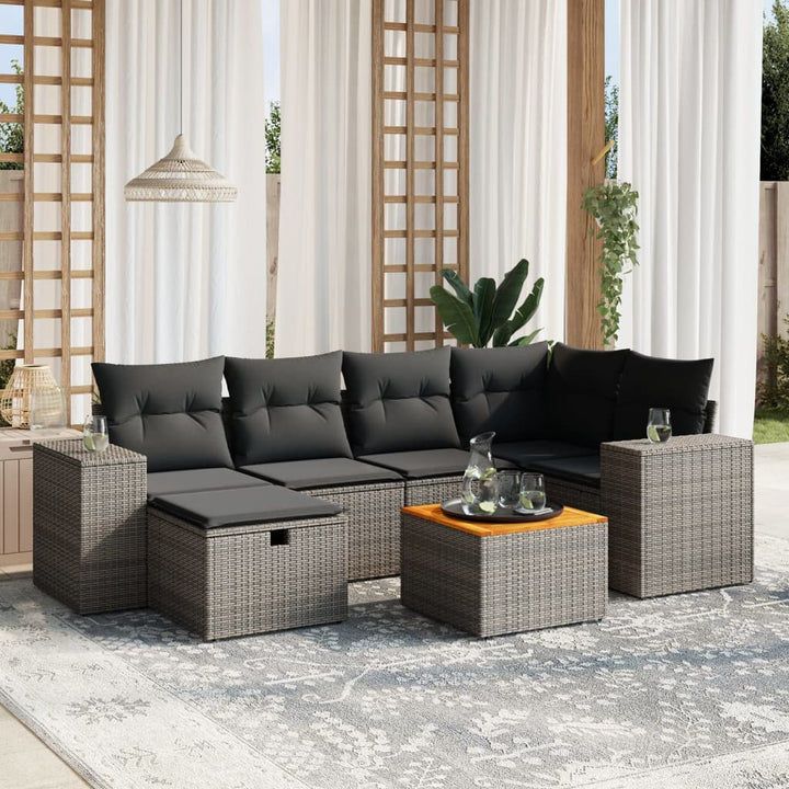 Set Canapele De Grădină Cu Perne, 7 Piese, , Poliratan
