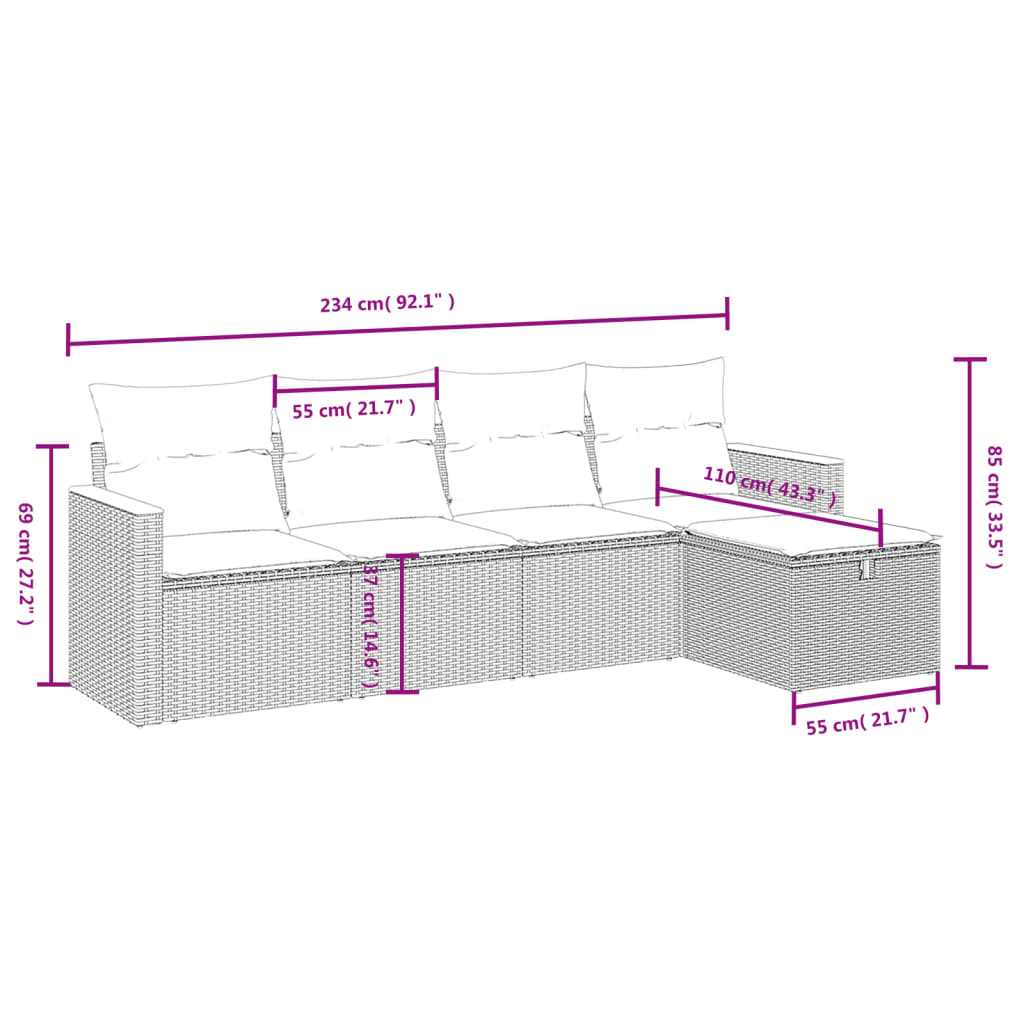 Set Mobilier De Grădină Cu Perne, 5 Piese, , Poliratan