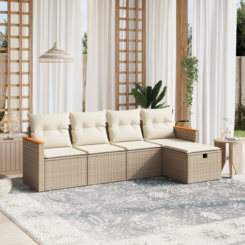 Set Mobilier De Grădină Cu Perne, 5 Piese, , Poliratan
