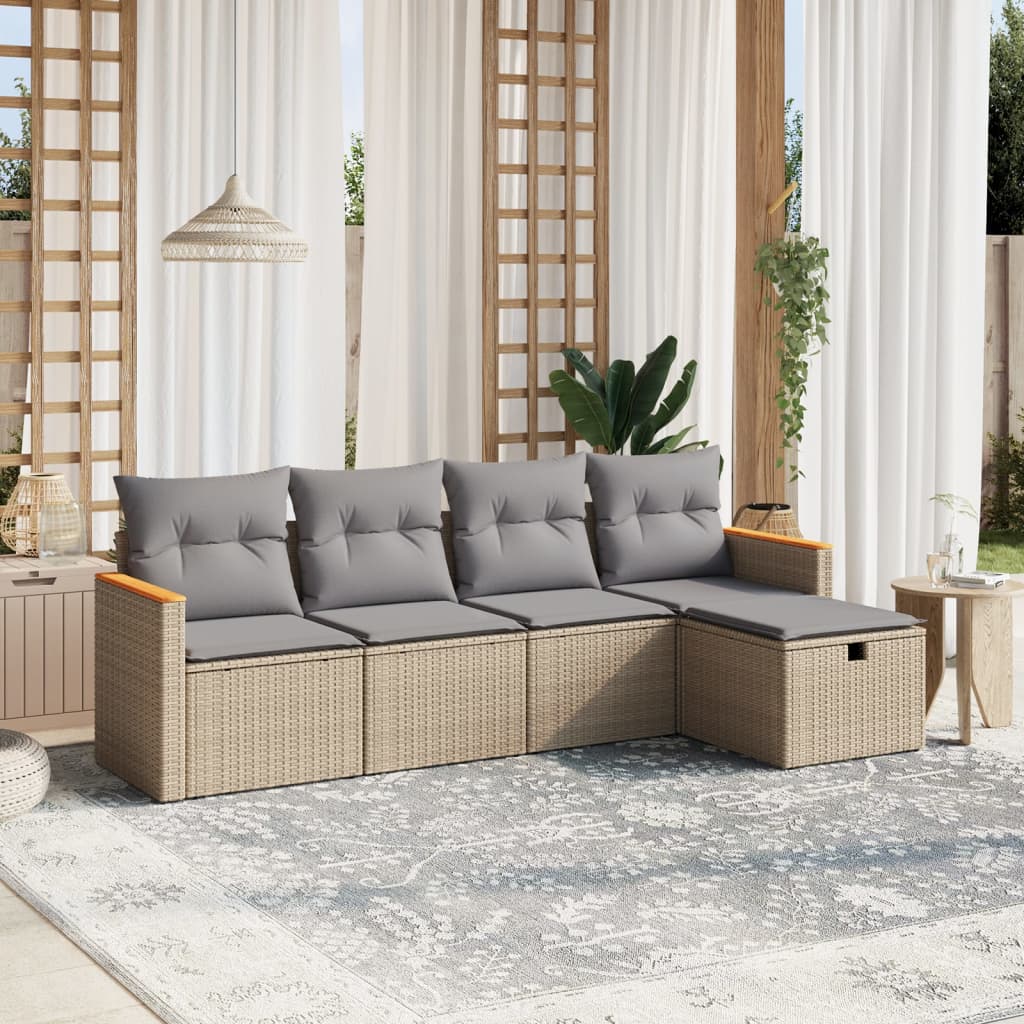 Set Mobilier De Grădină Cu Perne, 5 Piese, , Poliratan