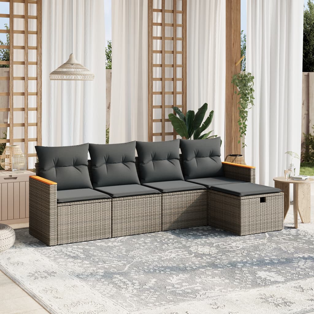 Set Mobilier De Grădină Cu Perne, 5 Piese, , Poliratan