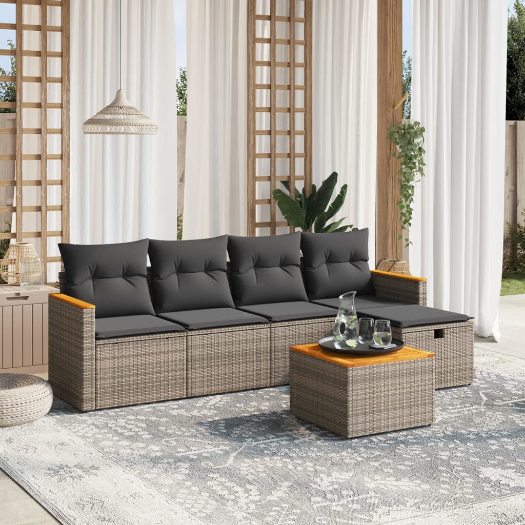 Set Mobilier De Grădină Cu Perne, 5 Piese, , Poliratan