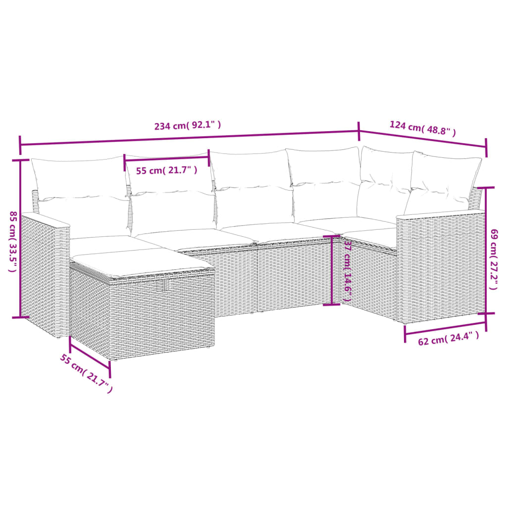 Set Mobilier De Grădină Cu Perne, 6 Piese, , Poliratan