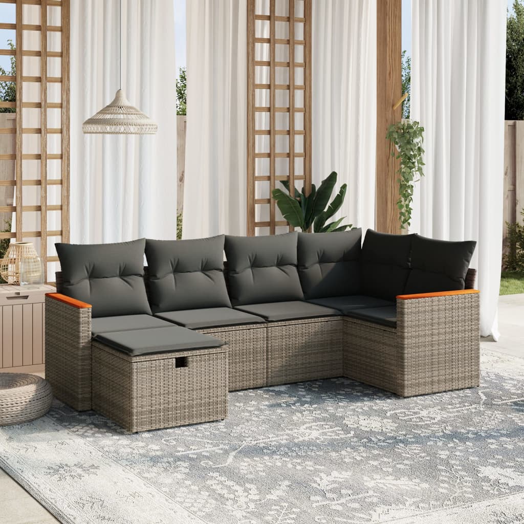 Set Mobilier De Grădină Cu Perne, 6 Piese, , Poliratan