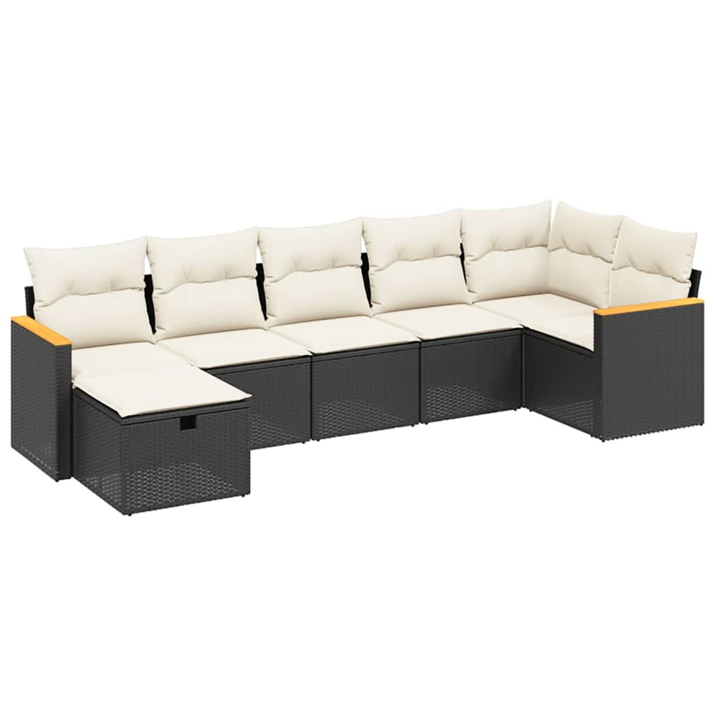 Set Canapele De Grădină Cu Perne, 7 Piese, Negru, Poliratan