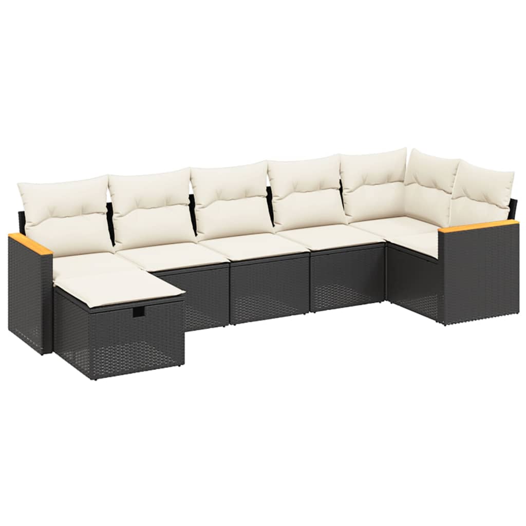 Set Canapele De Grădină Cu Perne, 7 Piese, Negru, Poliratan