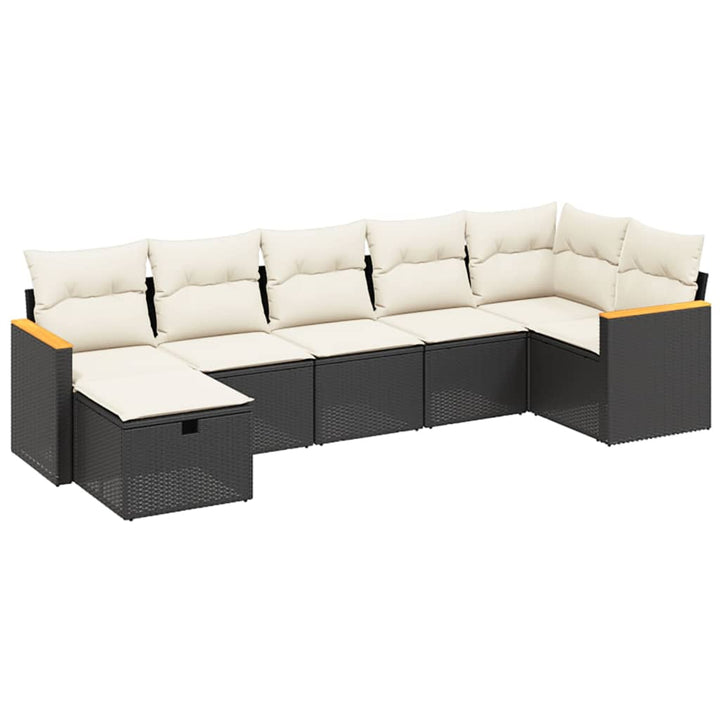 Set Canapele De Grădină Cu Perne, 7 Piese, Negru, Poliratan