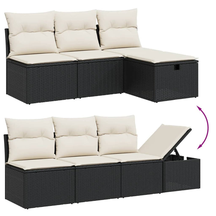 Set Canapele De Grădină Cu Perne, 7 Piese, Negru, Poliratan