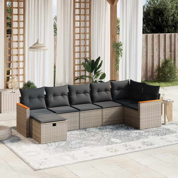 Set Canapele De Grădină Cu Perne, 7 Piese, Negru, Poliratan