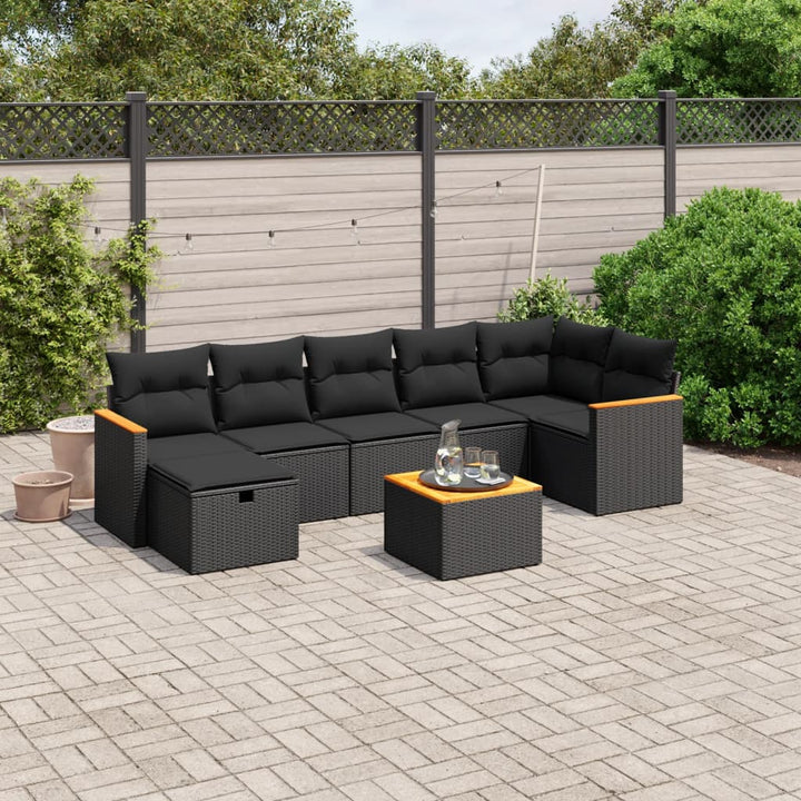 Set Canapele De Grădină Cu Perne, 7 Piese, Negru, Poliratan