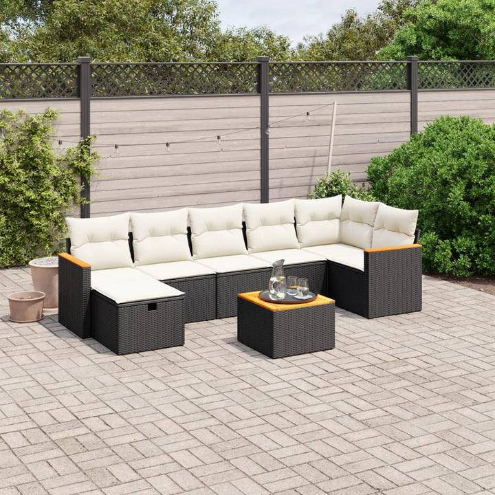 Set Canapele De Grădină Cu Perne, 7 Piese, Negru, Poliratan