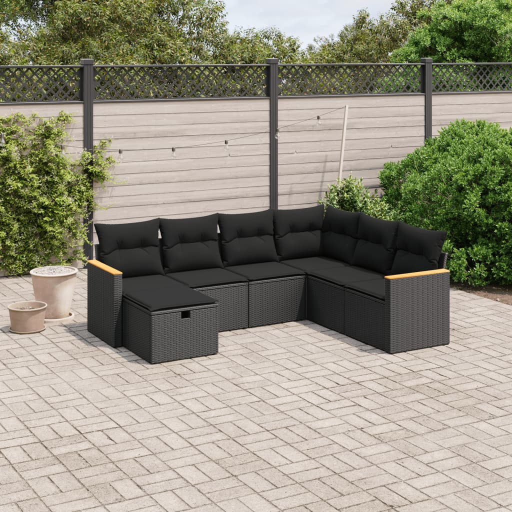 Set Canapele De Grădină Cu Perne, 7 Piese, , Poliratan