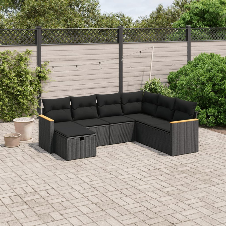 Set Canapele De Grădină Cu Perne, 7 Piese, , Poliratan