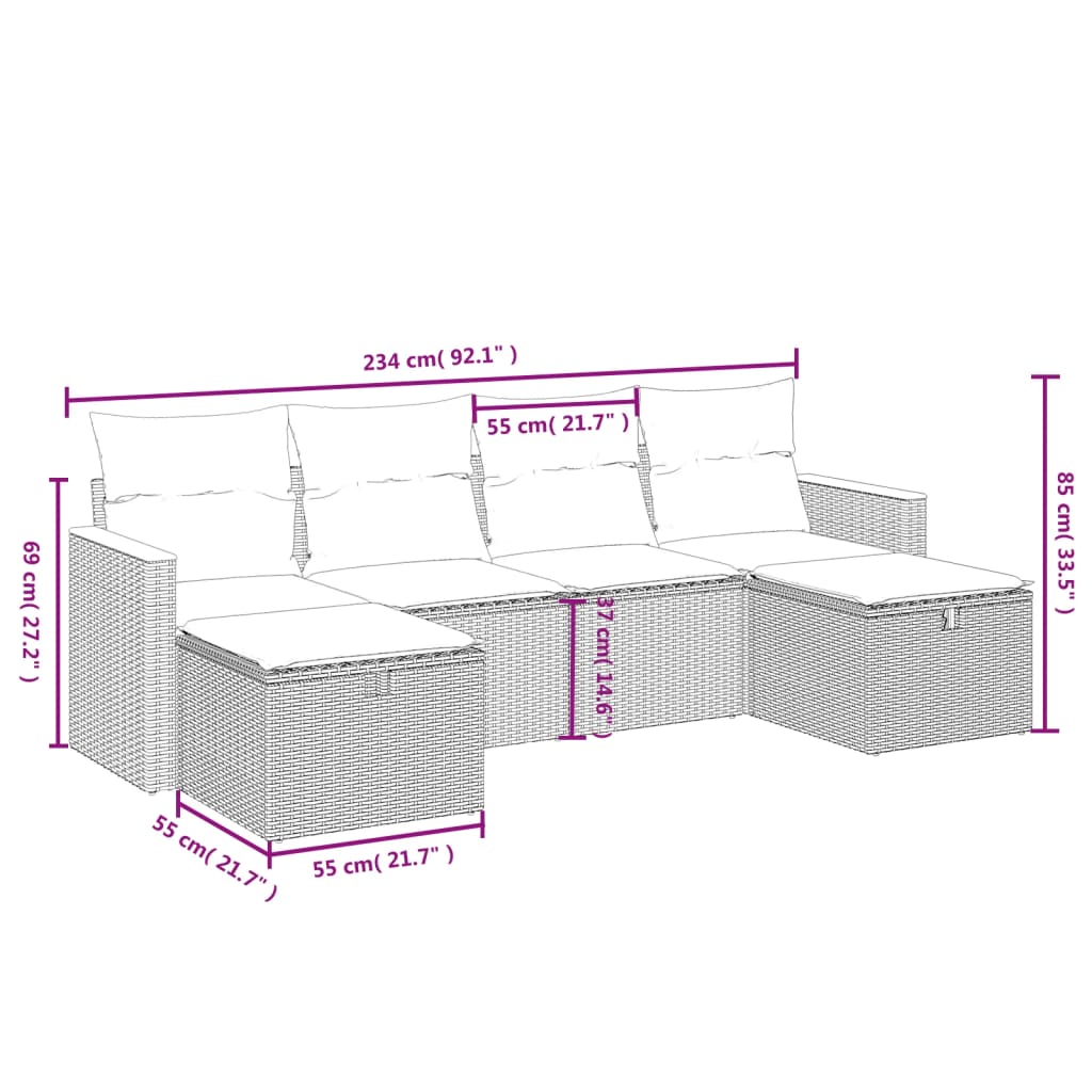 Set Mobilier De Grădină Cu Perne, 6 Piese, , Poliratan