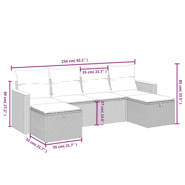 Set Mobilier De Grădină Cu Perne, 6 Piese, , Poliratan