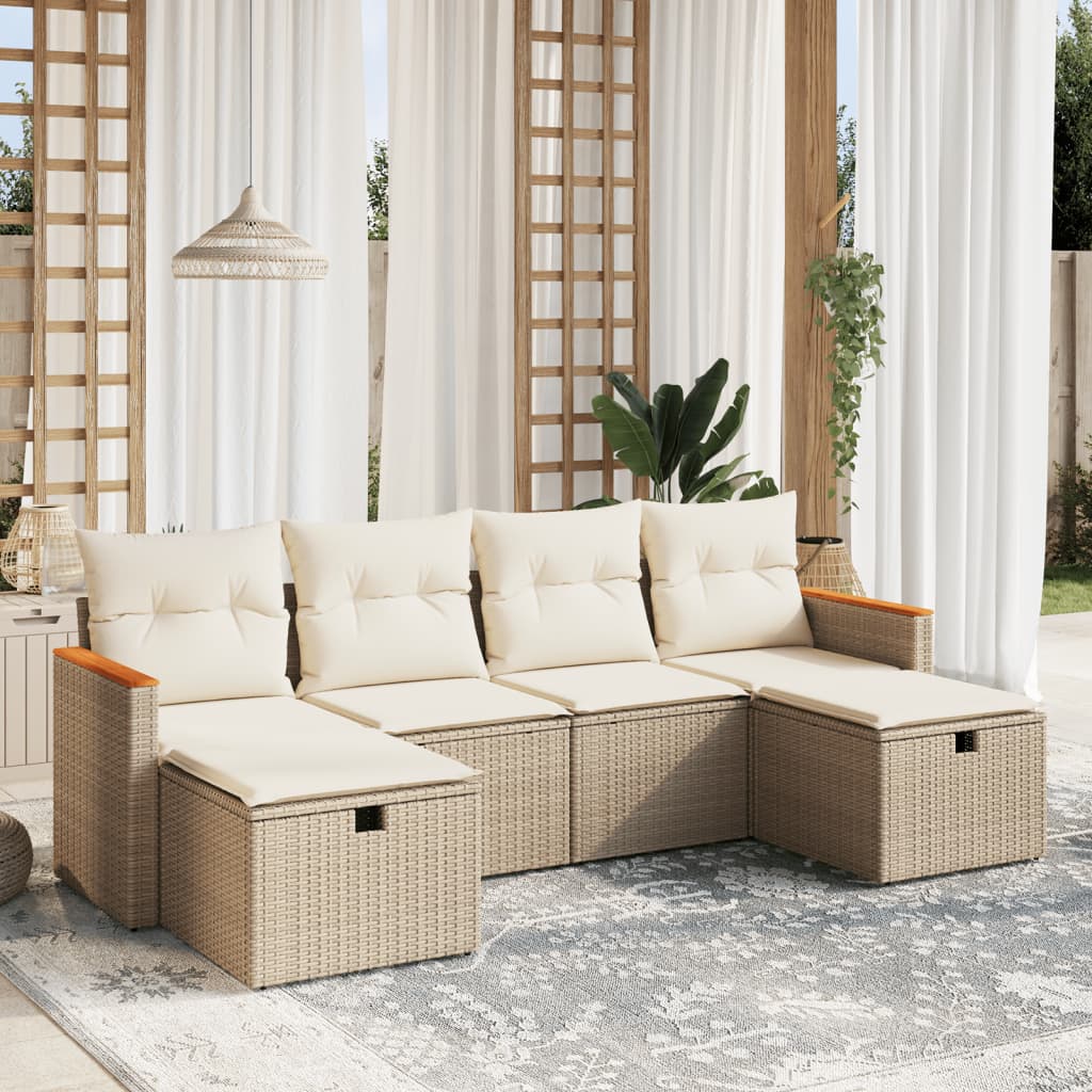 Set Mobilier De Grădină Cu Perne, 6 Piese, , Poliratan
