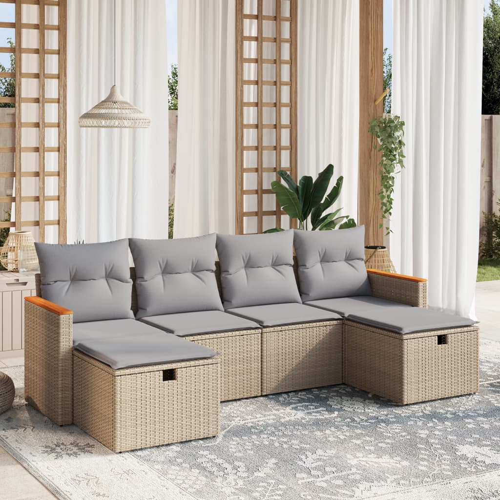 Set Mobilier De Grădină Cu Perne, 6 Piese, , Poliratan