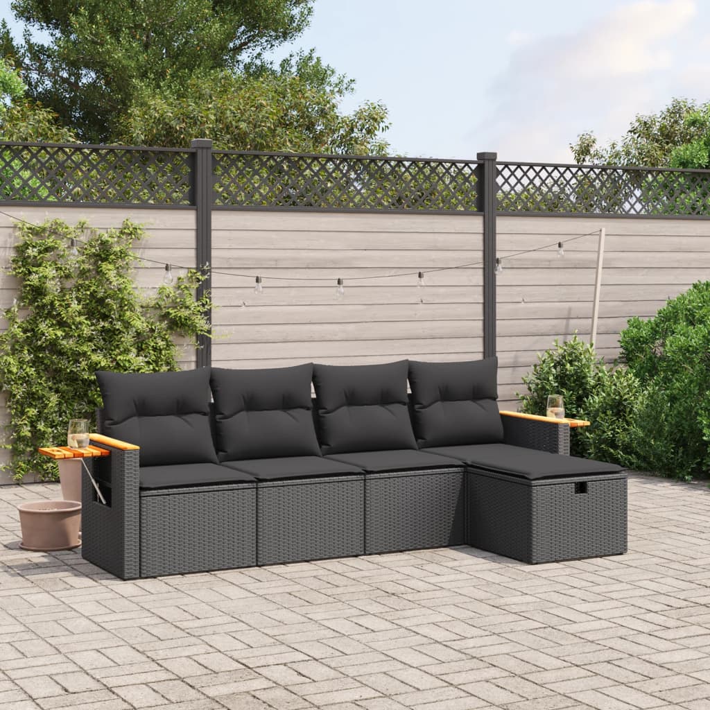 Set Canapea De Grădină Cu Perne, 5 Piese, , Poliratan