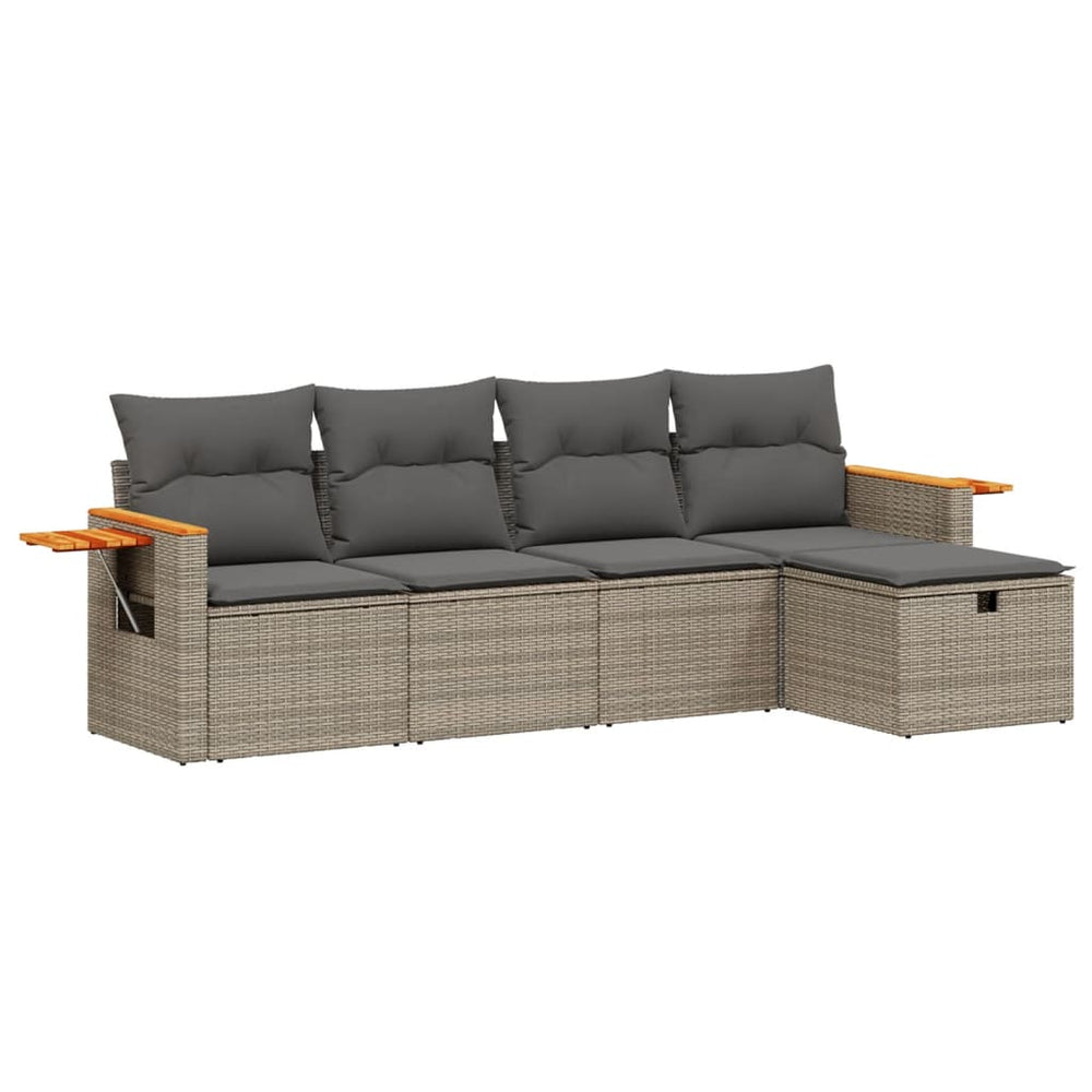 Set Canapea De Grădină Cu Perne, 5 Piese, , Poliratan