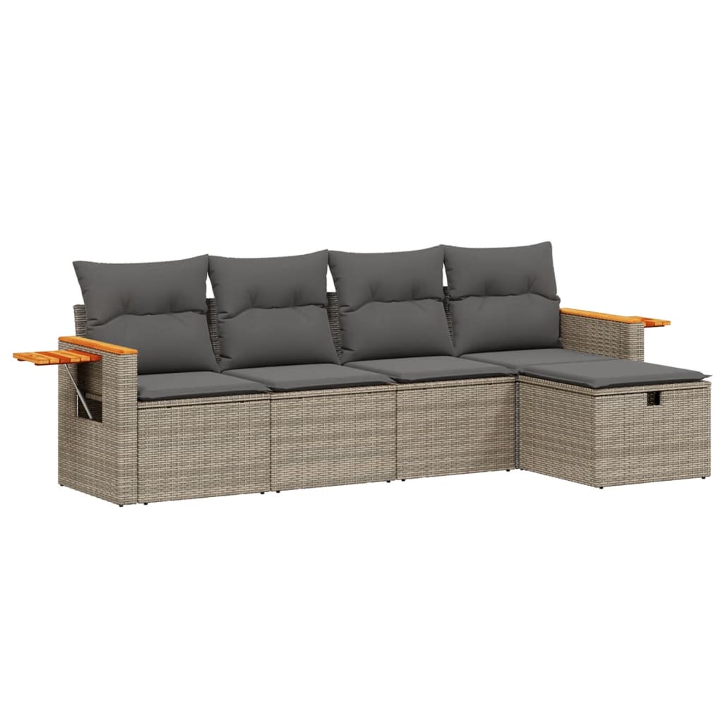 Set Canapea De Grădină Cu Perne, 5 Piese, , Poliratan