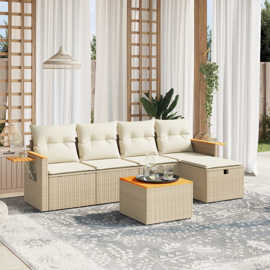 Set Canapea De Grădină Cu Perne, 5 Piese, , Poliratan