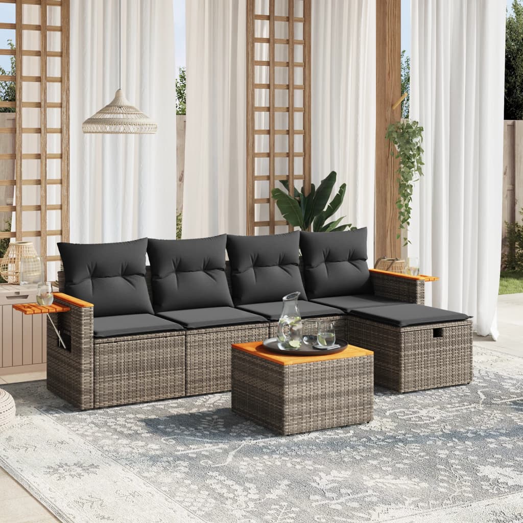 Set Canapea De Grădină Cu Perne, 5 Piese, , Poliratan