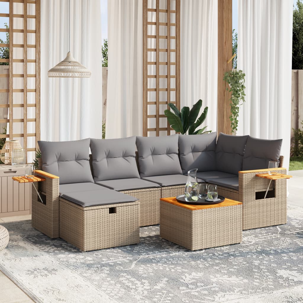 Set Canapele De Grădină, 7 Piese, Cu Perne, , Poliratan