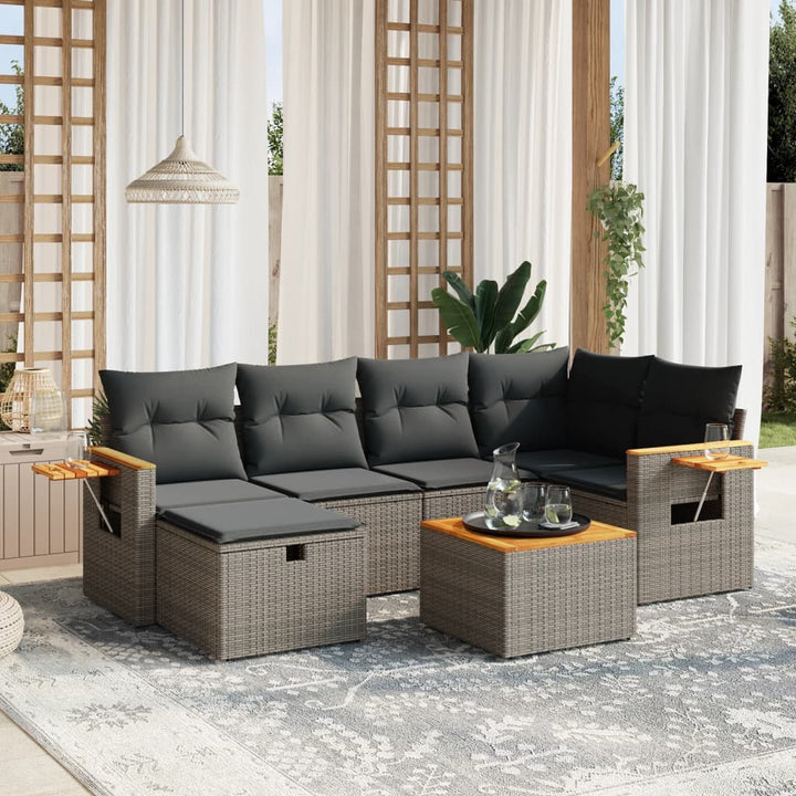 Set Canapele De Grădină, 7 Piese, Cu Perne, , Poliratan