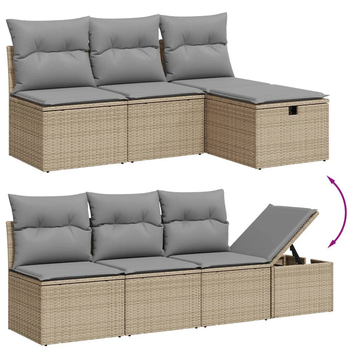 Set Canapele De Grădină, 7 Piese, Cu Perne, Bej, Poliratan