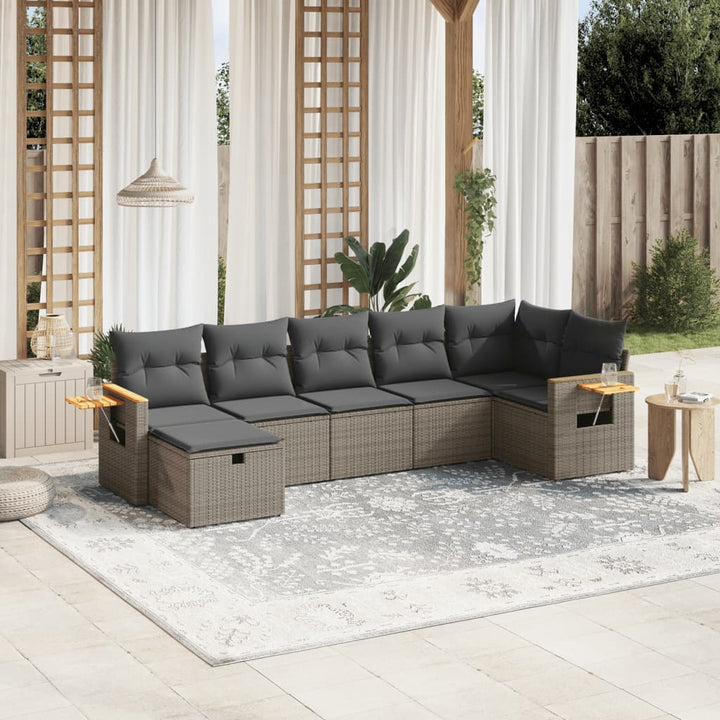 Set Canapele De Grădină, 7 Piese, Cu Perne, Bej, Poliratan