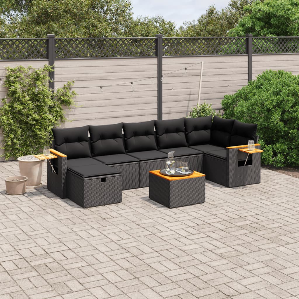 Set Canapele De Grădină, 7 Piese, Cu Perne, Bej, Poliratan