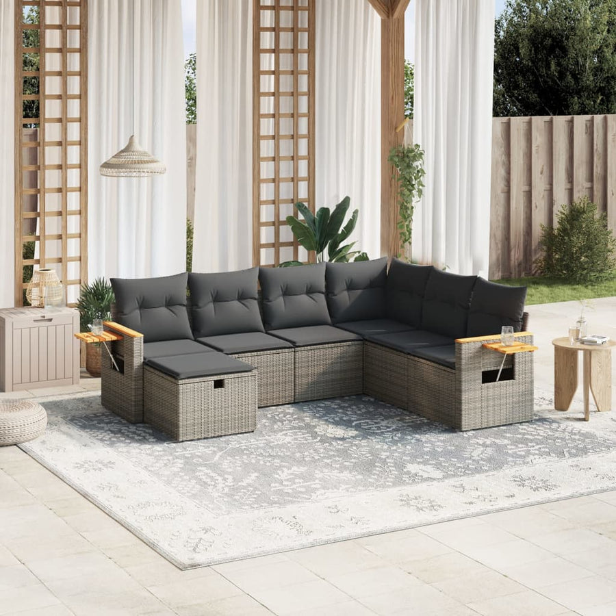 Set Canapele De Grădină, 7 Piese, Cu Perne, , Poliratan