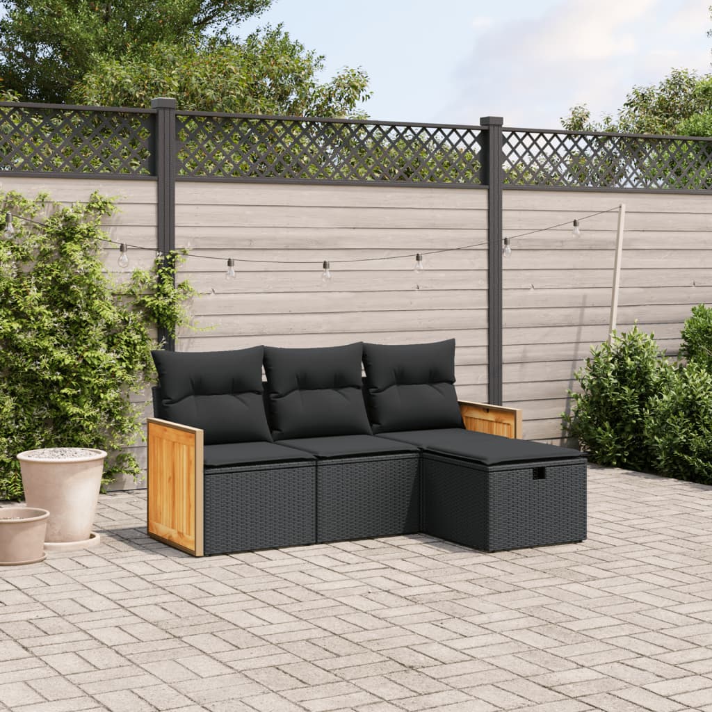 Set Canapele De Grădină, 4 Piese, Cu Perne, Mix Bej, Poliratan