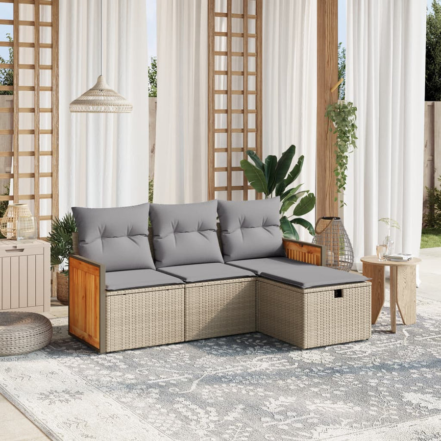 Set Canapele De Grădină, 4 Piese, Cu Perne, Mix Bej, Poliratan