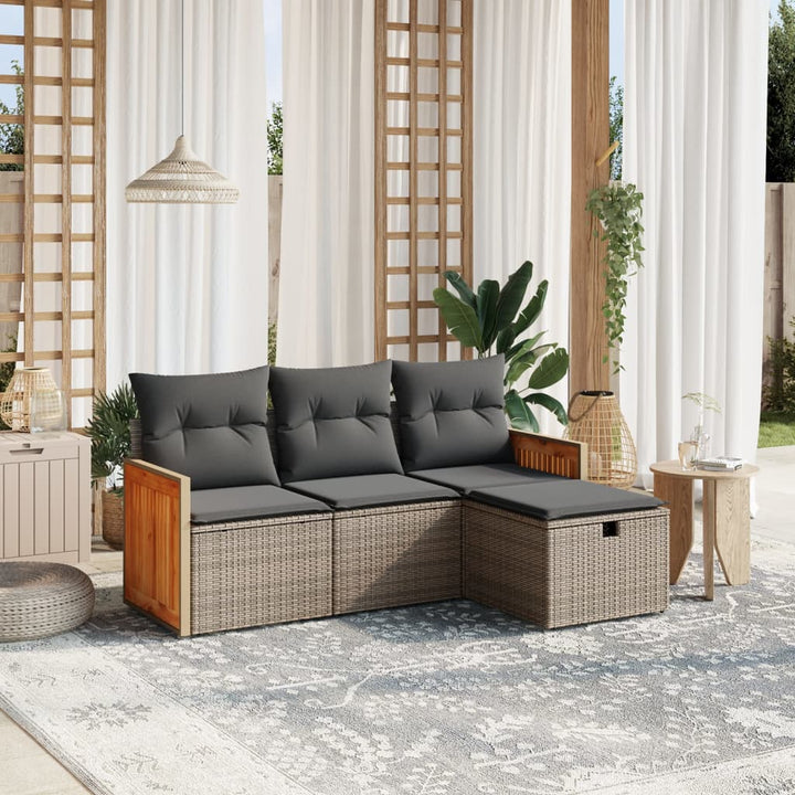 Set Canapele De Grădină, 4 Piese, Cu Perne, Mix Bej, Poliratan
