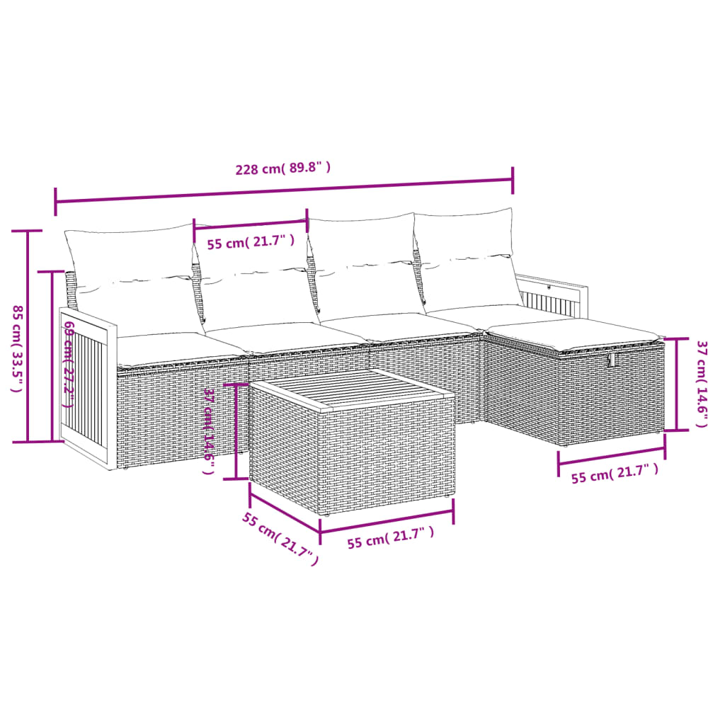 Set Mobilier De Grădină Cu Perne, 6 Piese, , Poliratan