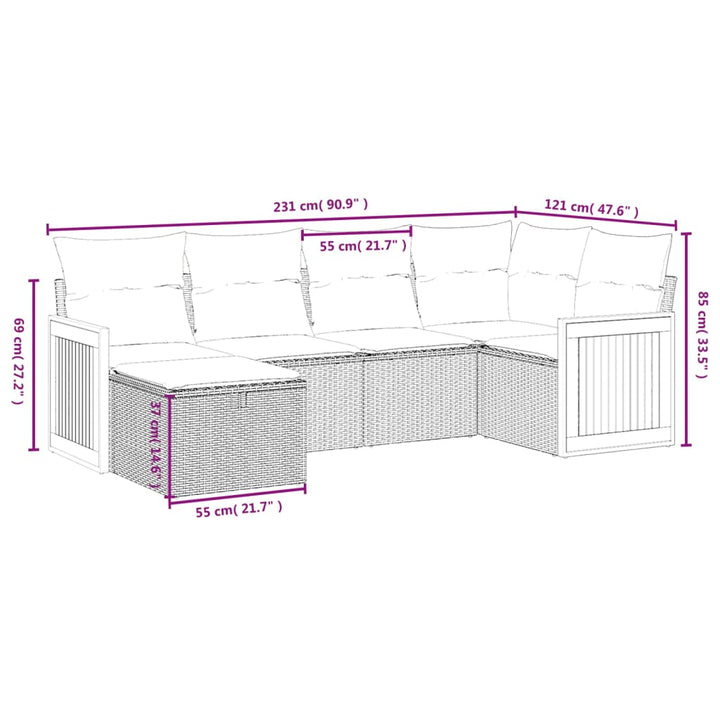 Set Mobilier De Grădină Cu Perne, 6 Piese, , Poliratan
