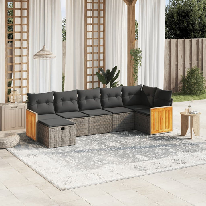 Set Canapele De Grădină, 7 Piese, Cu Perne, , Poliratan