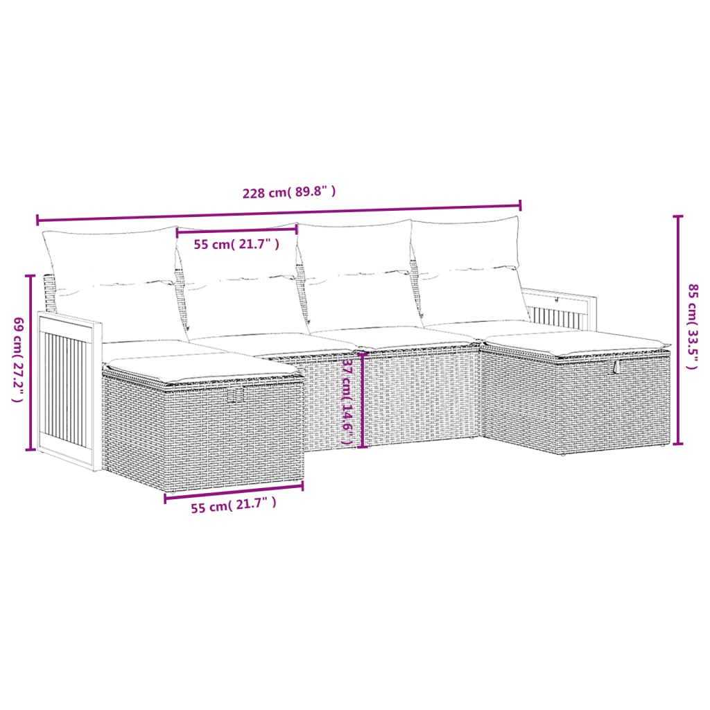Set Mobilier De Grădină Cu Perne, 6 Piese, , Poliratan