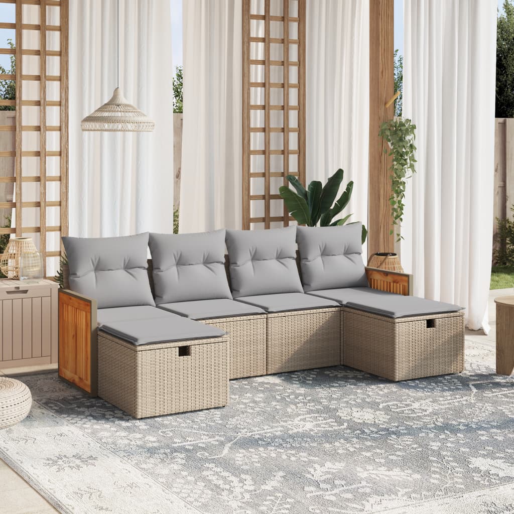 Set Mobilier De Grădină Cu Perne, 6 Piese, , Poliratan