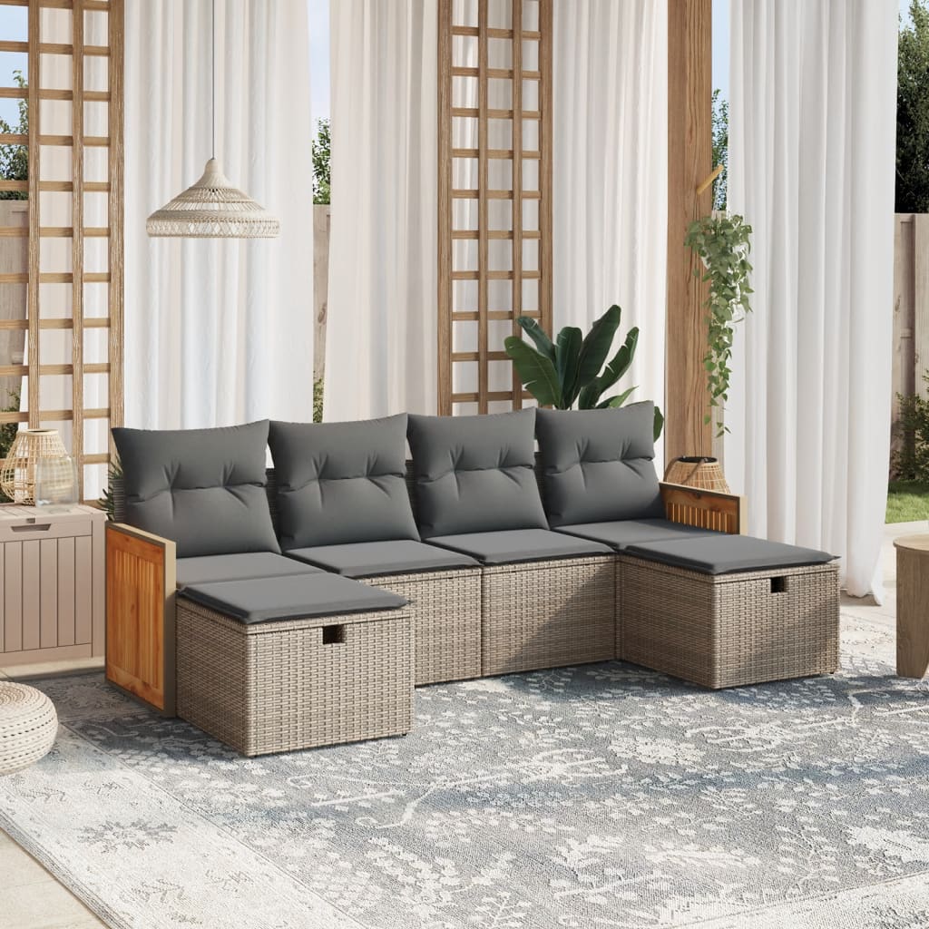 Set Mobilier De Grădină Cu Perne, 6 Piese, , Poliratan