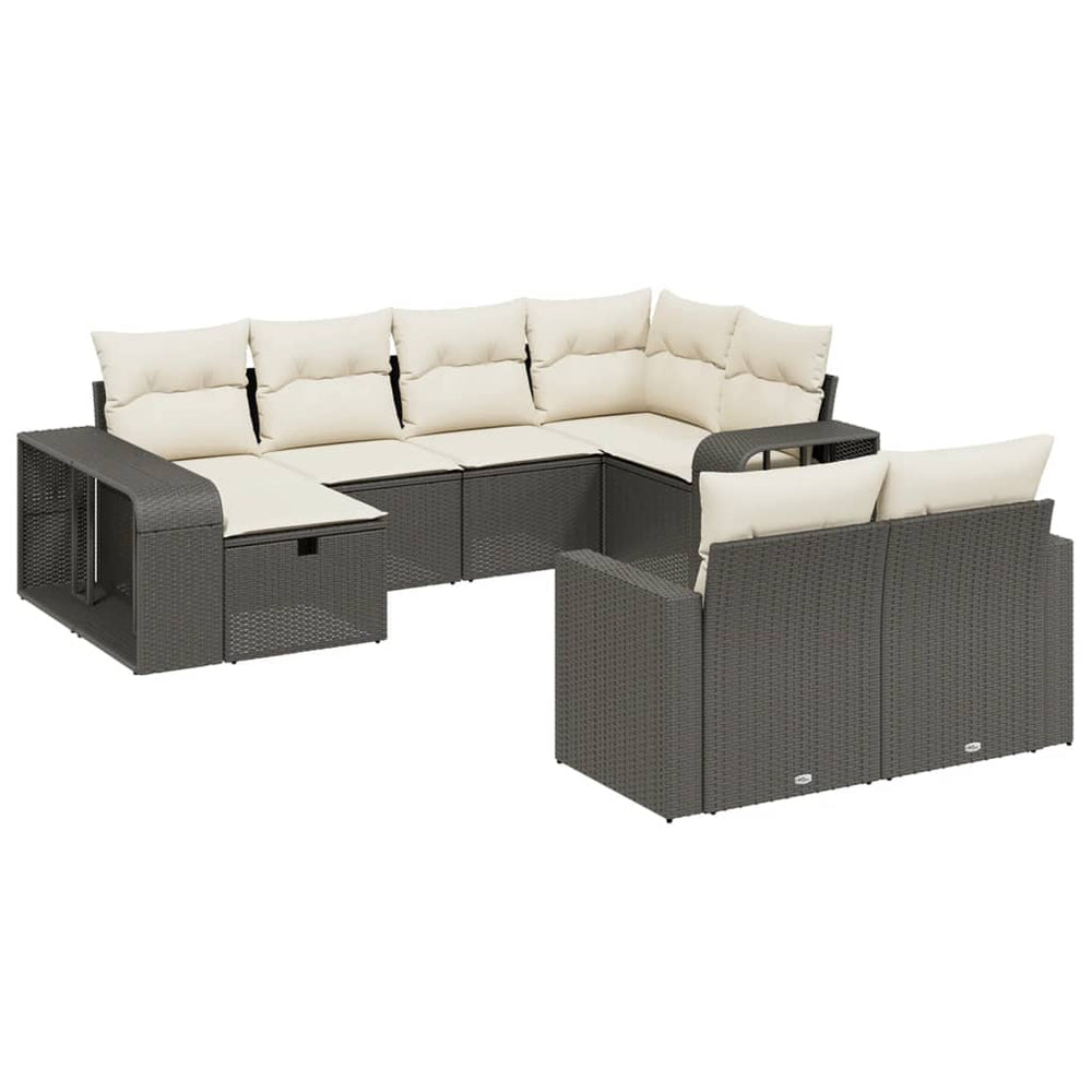 Set Canapele De Grădină Cu Perne, 10 Piese, Negru, Poliratan